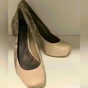 Gianni Bini Women's Sz 10M Leather Pink/MulticolorPattern Studded 4" Heels Pump